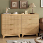 Xixini Fluted Nightstand with 4 Drawers, 31.5" Wide Side Table, Natural Oak
