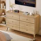 Chrangmay 6 Drawer Dresser,47.24" Wide Mid Century Chest of Drawers,Wooden Bedroom Drawer Dresser with 9 Storage Drawers for Bedroom,Living Room,with Anti-Tipping Device,Oak