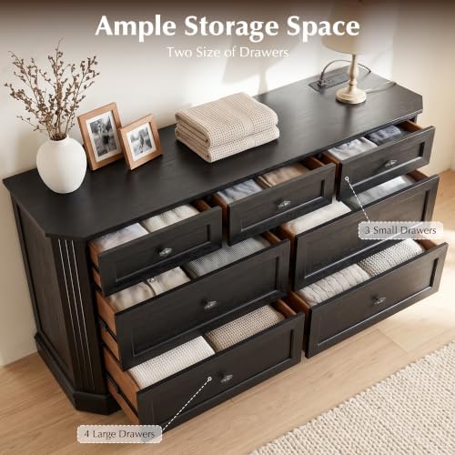 7 Drawers Dresser for Bedroom, 54" Wide Chest of Drawers w/Charging Station