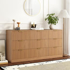 9 Drawer Fluted Dresser for Bedroom with Deep Drawers, Light Walnut丨63 Wide Wood Dresser, Large Chest of Drawers, Modern Long TV Stand, Storage Cabinet Side Table for Living Room, Hallway