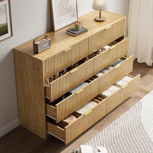 MAISONARIA Dresser for Bedroom, 8 Drawer Double Dresser, Modern Chest of Drawers for Bedroom, Living Room, Entryway and Closet, 15.7" D x 55" W x 37.4" H, Natural