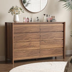 CHUWELL 55" Wide Walnut 8 Drawer Dresser for Bedroom with Solid Wood Legs