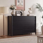 CHUWELL 55" Wide Black 8 Drawer Dresser for Bedroom with Solid Wood Legs