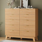Fluted Dresser for Bedroom with 10 Drawers, 48" Wide Modern Chest of Drawers with Metal Handle, Wooden Dresser TV Stand, Wood Closet Clothes Storage Organizer for Living Room, Hallway, Natural Oak