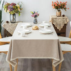 GLORY SEASON Textured Tablecloth Linen-Look Rustic Burlap Style Washable Solid Heavy Weight Lace Trim Rectangle Fabric Table Cloth,Table Cover for Kitchen Dinning Tabletop Decoration55x70 in Beige - size: 70" x 55" (Rectangular)