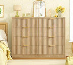 TEENOFN Fluted Dresser for Bedroom with 8 Drawers, 47.2" Wide Modern Chest of Drawers with Metal Handle, Dresser TV Stand, Wood Closet Clothes Storage Organizer for Living Room, Hallway, Natural