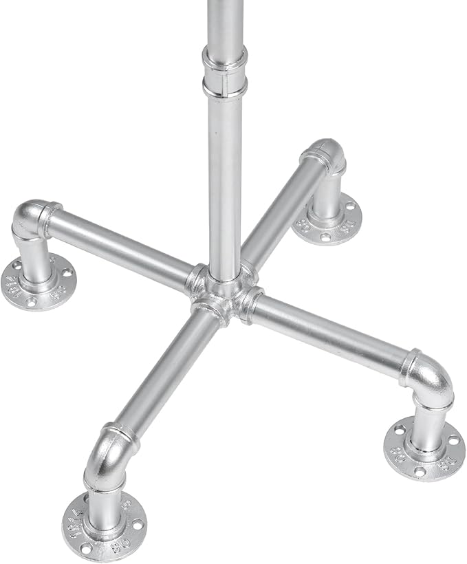 MyGift 5.5ft Freestanding Coat Rack with Silver Tone Industrial Metal Pipe Design and 12 Hooks, Entryway Organizer Stand for Hanging Coats, Hats, Purses