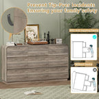Wodeer Grey Dresser Fluted 9 Drawers Dresser for Bedroom, 59" Wide Wood Chest of Drawers with Hidden Handles & Rounded Corners, Modern TV Stand Storage Cabinet for Living Room, Hallway, Entryway, Gray