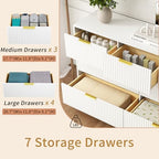 7 Drawer Fluted Dresser with Deep Drawers for Bedroom, White丨55 Wide Mid Century Dresser, Modern Chest of Drawers, Wood TV Stand Storage Organizer for Closet, Living Room, Hallway