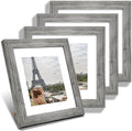 Hongkee 8x8 Picture Frames Set of 4, Made of Glass and Grey Wooden Frame - Display Picture 6x6 with Mat or 8 x 8 Without Mat, 8 by 8 Photo for Wall or Tabletop
