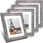 Hongkee 8x8 Picture Frames Set of 4, Made of Glass and Grey Wooden Frame - Display Picture 6x6 with Mat or 8 x 8 Without Mat, 8 by 8 Photo for Wall or Tabletop