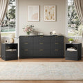 3-Piece 9 Drawer Dresser and 1-Drawer Nightstand Set, Black丨63 Wide Fluted Bedroom Dresser Set Night Stand Set of 2, Modern Wood Chest of Drawers Storage Dressers Set for Bedroom