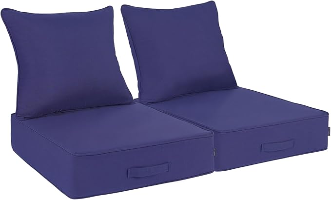Outdoor Olefin Water-Resistant Deep Seat Cushion Set, 2PCS Weather and Fade Resistant 23''x 26''x 6'' Patio Furniture Seat Cushion, Thickened Sofa Chair Pad for Lawn, Garden, Dark Blue