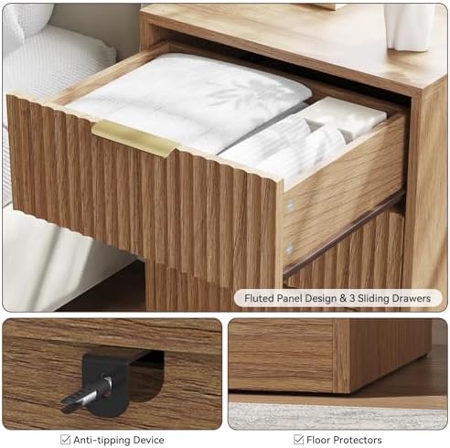 9 Drawer Dresser & 3-Drawer Nightstand Set 3-Piece, Natural Wood丨63 Long Dresser Set Night Stand Set of 2 with Metal Handle, Modern Wood Chest of Drawers Storage Dressers Set for Bedroom