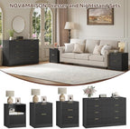 8 Drawer Dresser & 2-Drawer Nightstand Set 3-Piece, Black丨55 Wide Fluted Black Dresser and Night Stand Set of 2 Modern Wood Chest of Drawers Storage Dressers Set for Bedroom