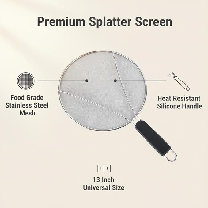 KitchenGuard Stainless Steel Splatter Guard Set of 2 for Frying Pan – 13 Inch & 10 Inch Heavy Duty Grease Splatter Screen, Oil Splash Guard & Splatter Shield for Cooking, Dishwasher Safe, Easy to Hang
