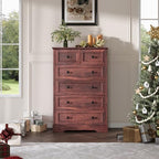 Farmhouse 6 Drawers Dresser Chests for Bedroom,Dark Cherry Red Wood Dresser