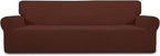 Easy-Going Stretch 4 Seater Sofa Slipcover 1-Piece Sofa Cover Furniture Protector Couch Soft with Elastic Bottom for Kids, Polyester Spandex Jacquard Fabric Small Checks Coffee