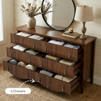 FUSUNBAO 6-Drawer Fluted Dresser, 52" Wide Double Chest of Drawers,Walnut