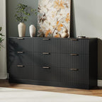 MALOL Fluted 9 Drawer Dresser for Bedroom, 59" Wide Wood Chest of Drawers with Metal Handle, Long Dresser Storage Organizer TV Stand for Closet, Living Room, Hallway, Black
