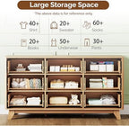 Bonnlo Fluted Dresser,57" Fluted Wide Modern Dresser with Metal Handle, Chest of Drawers, Curved Profile Design, Wood 9 Drawer Organizer for Bedroom, Natural Oak