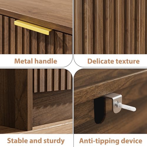 MAISONARIA Fluted Dresser for Bedroom, 32 Inch Wide Nightstand with Large Drawer, 3 Drawer End Table for Bedroom, Living Rooms, Offices, and Entryways, Walnut