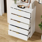 Furniway White Dresser for Bedroom, Modern Dresser with 5 Drawers and Smooth Slides, Wide Chest of Drawers with Golden Handles for Bedroom, Living Room, Closet, 15.7" D x 31.5" W x 47.2" H