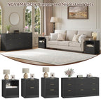 3-Piece 9 Drawer Dresser and 1-Drawer Nightstand Set, Black丨63 Wide Fluted Bedroom Dresser Set Night Stand Set of 2, Modern Wood Chest of Drawers Storage Dressers Set for Bedroom