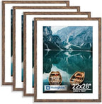 Hongkee 22x28 Frame Set of 4, 22 x 28 Rustic Brown Wood Style(Mat 18x24)
