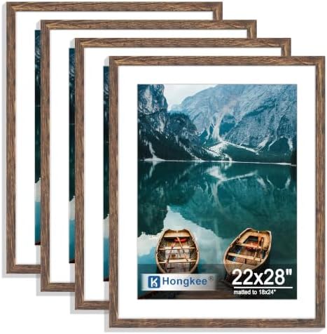 Hongkee 22x28 Frame Set of 4, 22 x 28 Rustic Brown Wood Style(Mat 18x24)