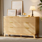 Xixini Fluted Dresser with 6 Drawers, 54" Wide Modern Chest of Drawers with Metal Handle, Wooden Dresser TV Stand, Wood Closet Clothes Storage Organizer for Bedroom, Living Room, Hallway, Natural Oak