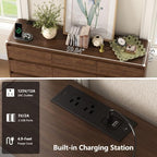 Gyfimoie Walnut Fluted 9-Drawer Dresser for Bedroom w/Power Outlet