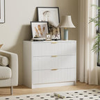 Furniway White Dresser for Bedroom, Modern Dresser with 3 Drawers and Smooth Slides, Wide Chest of Drawers with Golden Handles for Bedroom, Living Room, Closet, 15.7" D x 31.5" W x 29.6" H