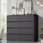 Standifurno Black 8 Drawers Dresser for Bedroom, 48" Wide Wooden Tall Chest of Drawers with Curved Modern Profile Design, Fluted Dresser TV Stand, Wood Closet Clothes Storage Drawer Organizer