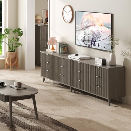 Wood Tall 6 Drawers Dresser, 53.2" W Fluted Modern Dressers for Bedroom