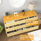 Vibe & Dine 9 Drawer Dresser, Modern Long Dresser for Bedroom, Wood Chest of Drawers with Wide Storage for Living Room, Natural Wood