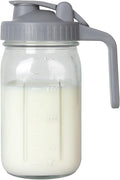 OneDream Breast Milk Pitcher 32oz Glass Pitcher with Lid, Formula Pitcher Leakproof Drip-Free Spout, Wide Mouth Mason Jar Pitcher for Easy Pouring, Dishwasher Safe Breastmilk Storage Pitcher