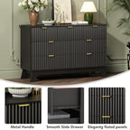 Wodeer 7 Drawer Fluted Dresser for Bedroom, Mid Century Modern Dresser with 7 Drawers, Dressers & Chests of Drawers with Metal Handle, TV Stand & Storage Organizer for Entryway, Hallway, Black
