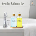 LOOCHICA Clear Glass Soap Dispenser Set with Tray, Transparent Dish and Hand Soap Dispenser Set, Refillable Reusable Apothecary Soap Pump Dispenser Bottles for Bathroom and Kitchen