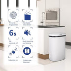 Kitchen Trash Can Office Bathroom Bedroom Waste Bin with Lid Automatic Sensor Touch Free Stainless Steel Garbage Can 13 Gallon / 50L,White