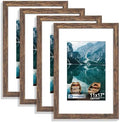 Hongkee 11x17 Picture Frame Set of 4, 11 x 17 Rustic Brown Wood(Mat 8x12)
