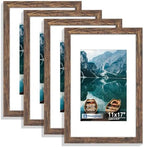 Hongkee 11x17 Picture Frame Set of 4, 11 x 17 Rustic Brown Wood(Mat 8x12)