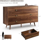 Walnut 6 Drawer Dresser for Bedroom, 47" Wood Dresser with Gold Handles.