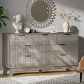 Xixini Fluted Dresser with 7 Drawers, 58" Wide Modern Chest of Drawers with Metal Handle, Wooden Dresser TV Stand, Wood Closet Clothes Storage Organizer for Bedroom, Living Room, Hallway, Light Grey
