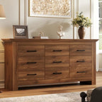 9 Drawer Dresser for Bedroom, Wood Dresser Chests of Drawers with Metal Handle, Triple Wide Dressers, Vintage Design Storage Chest Cabinet and Organizer Drawers for Closet, Hallway, Entryway, Walnut