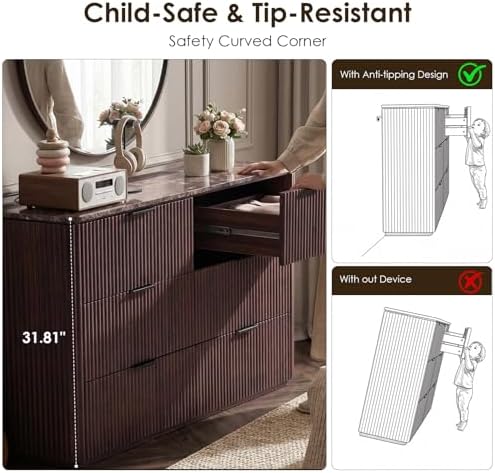 Fluted 7 Drawer Dresser for Bedroom, 54"W Wooden Dressers & Chest of Drawer