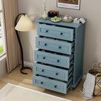 42.7'' Tall 5 Drawer Dresser for Bedroom, Vintage Blue Wood Storage Chest