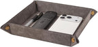 Valet Tray Desktop Storage Organizer – Premium PU Leather Catchall Bedside Vanity Tray Nightstand Caddy Holder for Remote Controller, Keys, Phone, Wallet, Coin, Jewelry,Grey