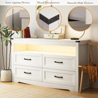 Wodeer White Dresser for Bedroom, Wood 4 Drawer Dresser with LED Light, Dressers & Chests of Drawers with Metal Handles, Storage and Organization for Bedroom, Hallway, Entryway