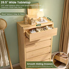 55.6” Tall Dresser with 6 Drawers, Natural Dresser & Chest of Drawers, Wooden Dresser for Bedroom, Living Room, Hallway, Wood Drawer Organizer, Front Curved & Handleless Design
